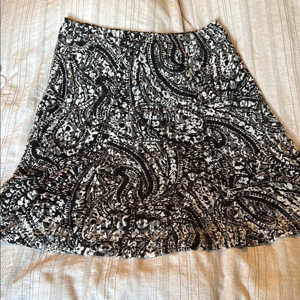 Christopher & Banks Black and White A-Line Lined Lace Mini Skirt